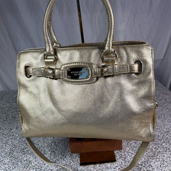 Michael Kors Hamilton Tote Bag Pale Gold Leather Women's Handbag - Picture 1 of 13